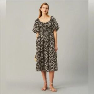 Tory Burch Black and White Floral Midi Dress